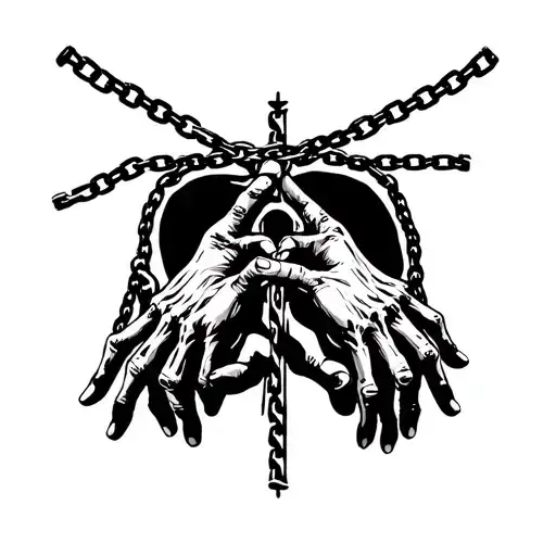 Two Deaths Hold A Black Chain With Their Hands And At The End There Is A Cross