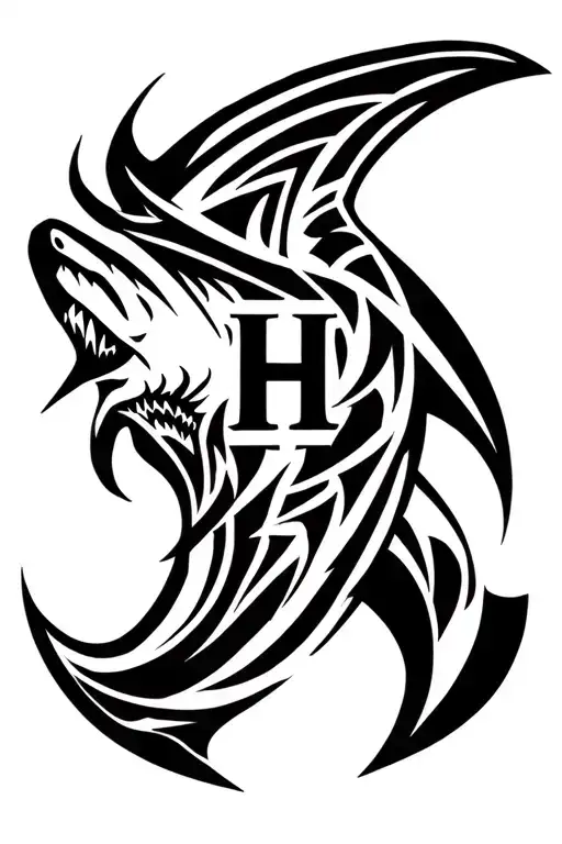 Hidden H In A Tribal Hammer Head Shark