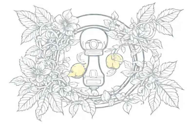 Skeleton Key Surrounded By Vine With Lemons
