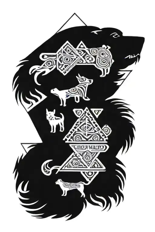 Diamond Mandala Design With Three Dog Laws At The Side And Top Points