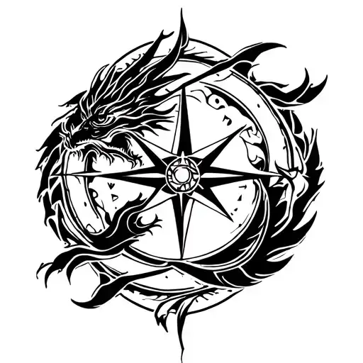 Dragon And Compass Surrounded