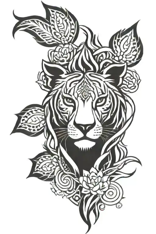 Lotus Flower On Lioness Head