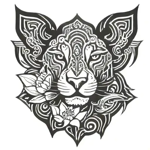 Lotus Flower On Lioness Head