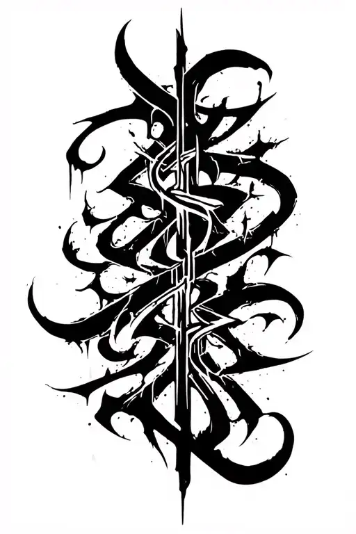 Raw Blackwork Dark Lettering Bold Strokes Ornamental Cyber Sigilism Full-body Horror Modern