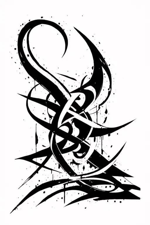 Blackwork Modern Raw Cyber Sigilism Grunge Dark Expressive Chaotic Brushwork