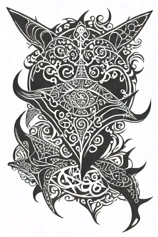 Plan View Of Manta Ray With Turtle In The Middle And A Shark For A Tail