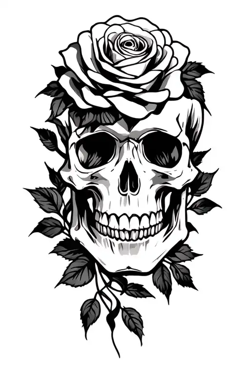 Skull And Roses Intertwined
