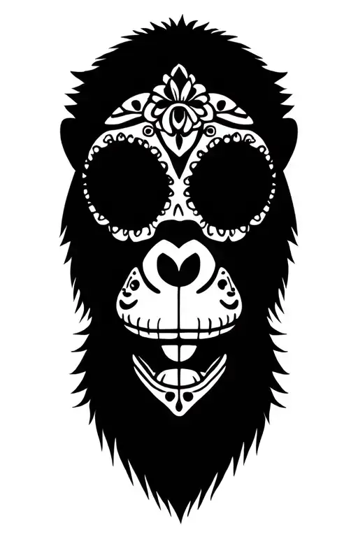 A Monkey Wearing A Day Of The Dead Mask