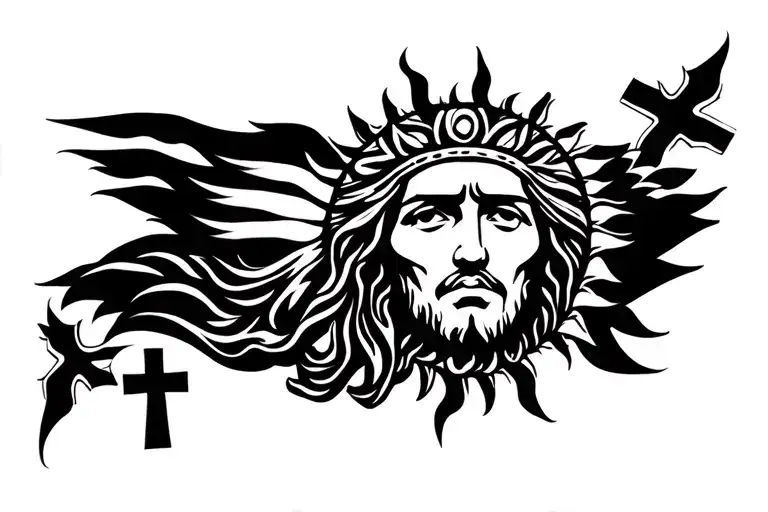 San Judas With Crosses At The Bottom And Sun