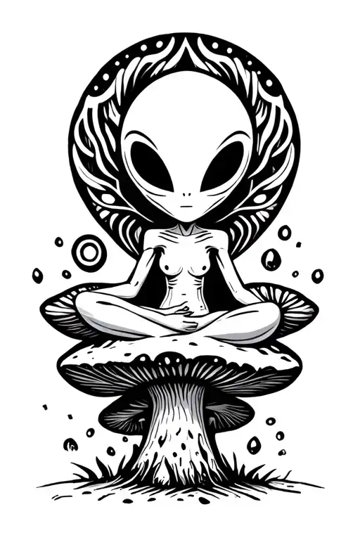 Enlightened Alien Sitting On A Mushroom