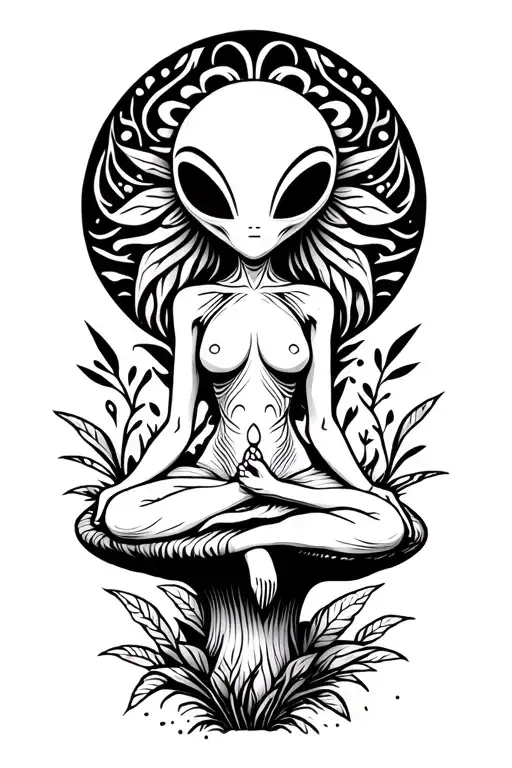 Enlightened Alien Sitting On A Mushroom