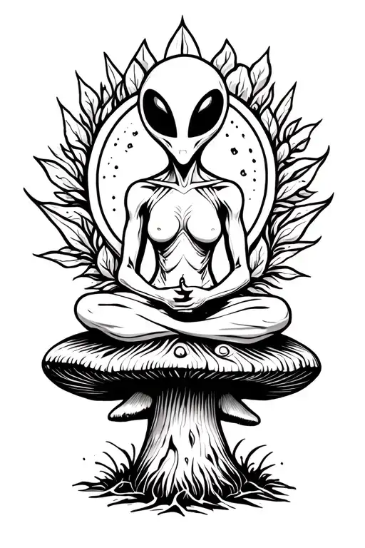 Enlightened Alien Sitting On A Mushroom