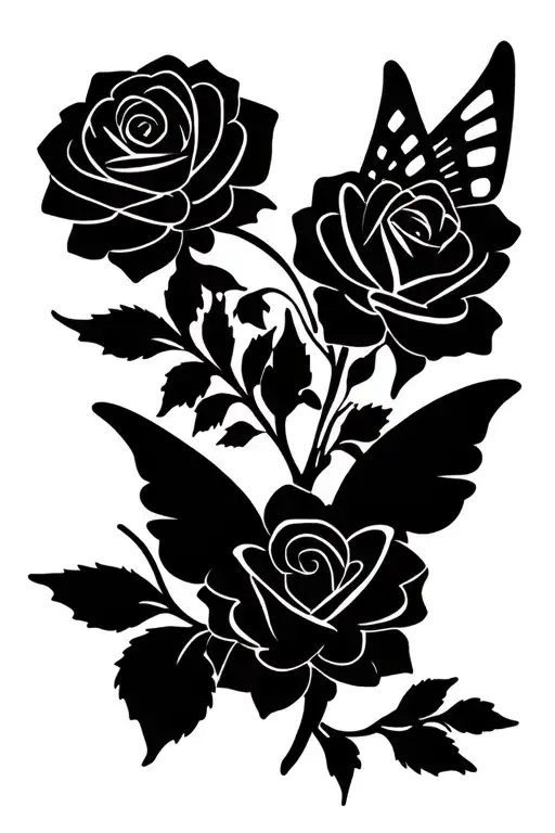 Butterflies And Roses Blooming