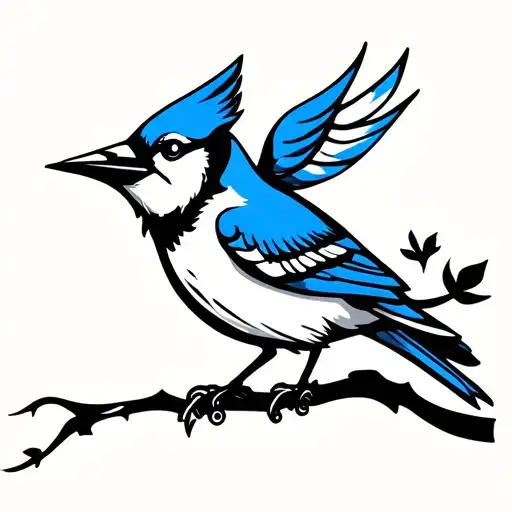 Neo Trad Tattoo Design Blue Jay Bird Singing