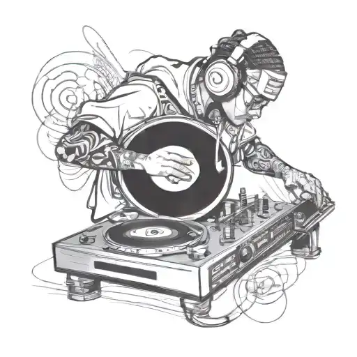 A Sketch Of A Dj Mixing Hip Hop Beats On A Turntable