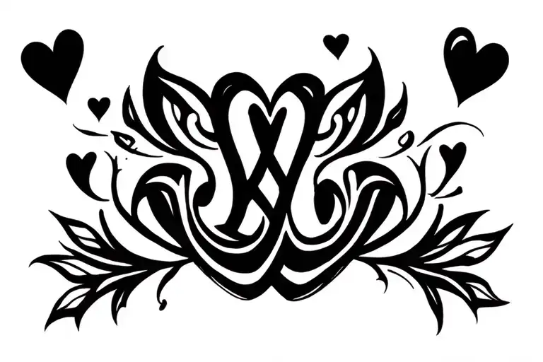 The Letter B And W Together With Hearts On Top And At The Bottom Of Be In Smiley Face
