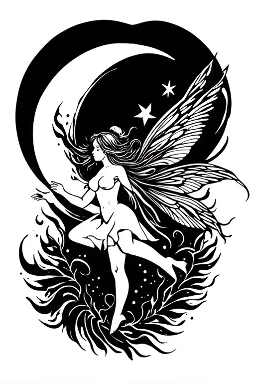 Fairy Flying Towards Moon
