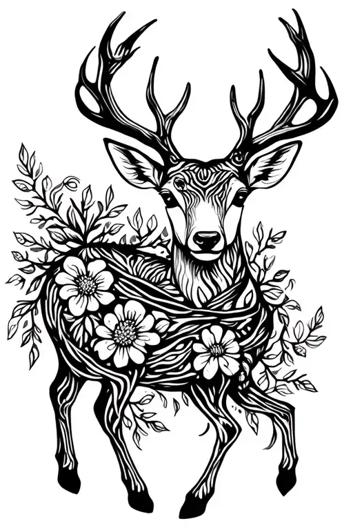 Baby Deer Wrapped In Vines And Flowers Growing