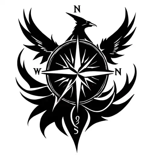 Nordic Compass With Phoenix Rising