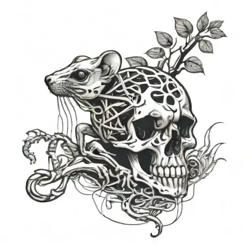 Rat Skeleton Holding A Money Tree Growing Inside