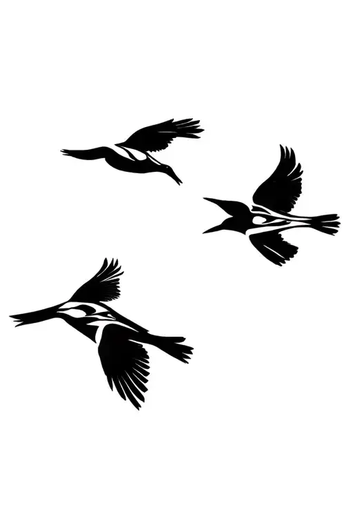4 Magpies Making A Dive Downwards