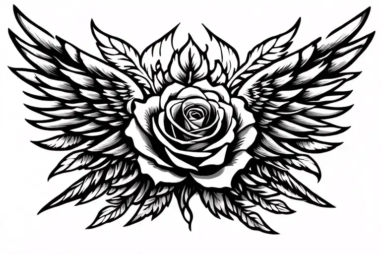 Wings And A Rose Tattoo Design