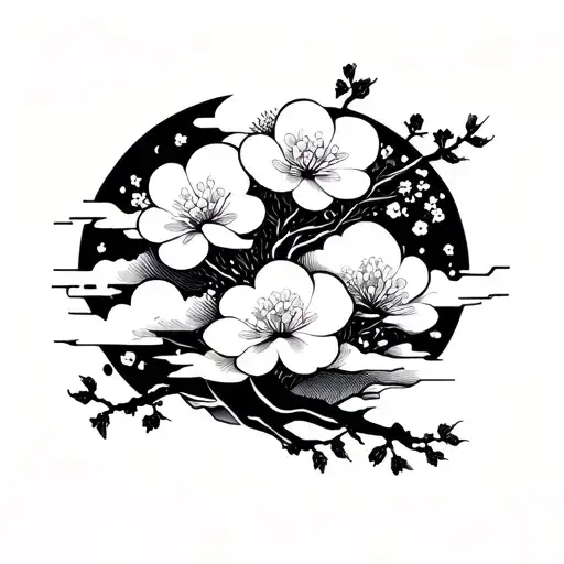 Clouds And Sakura Flowers