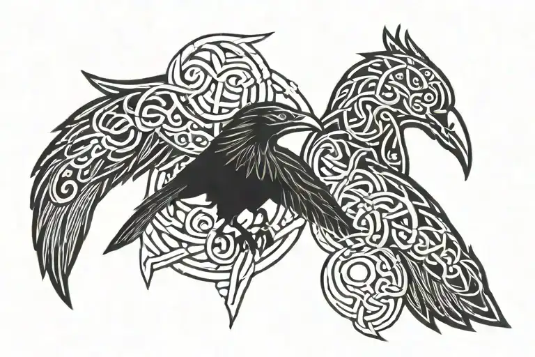 Traditional Norse Knotwork Design Incorporating Odin's Two Raven