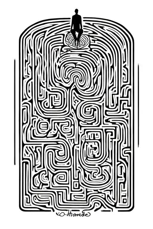 Maze With Tiny Stick Figure Sitting On Top