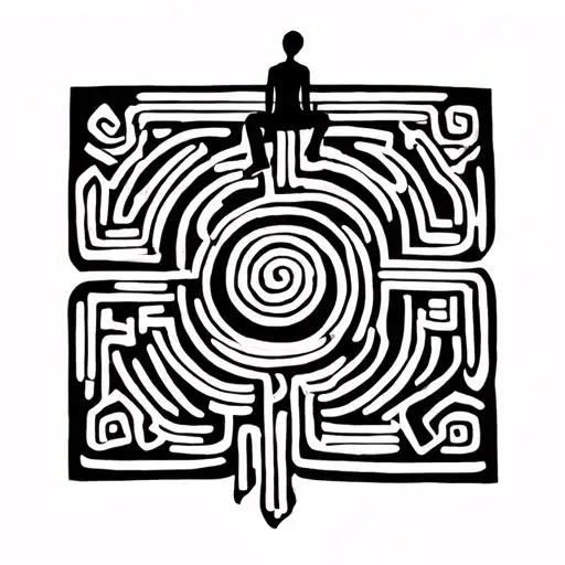 Maze With Tiny Stick Figure Sitting On Top