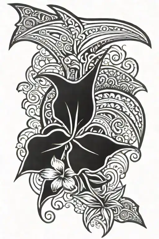 Hawaiian Tribal With Hibiscus And Sting Ray