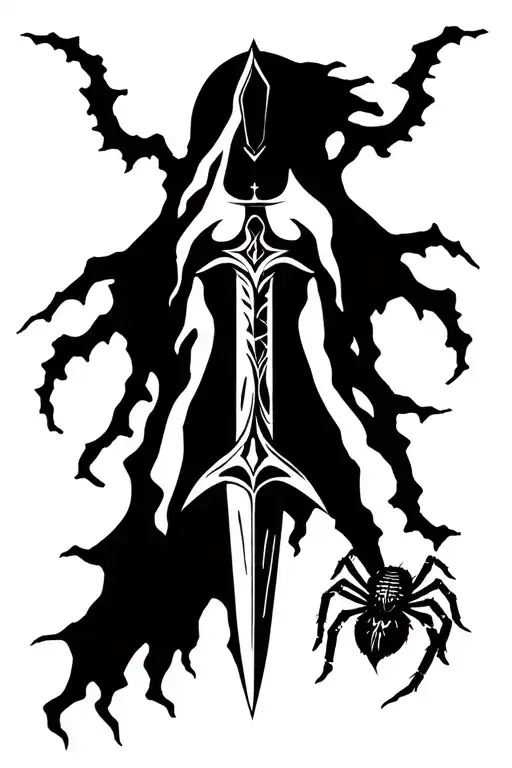 Spiritual Body With A Long Gothic Sword And A Spider Next To It
