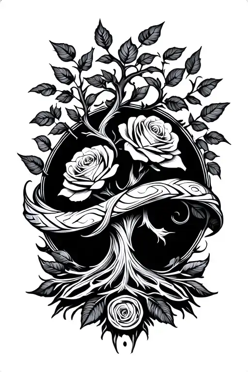 Gottic Tree With Rose Bush Wrapped Around