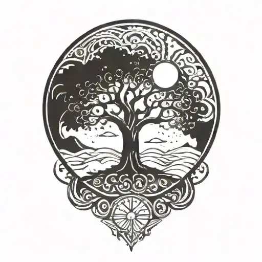 Tree Of Life And Sun And Moon