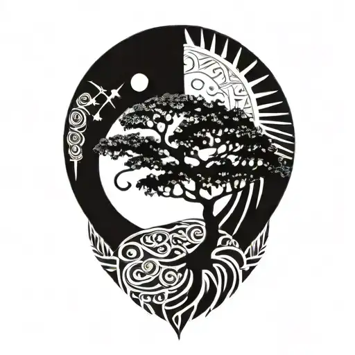 Tree Of Life And Sun And Moon