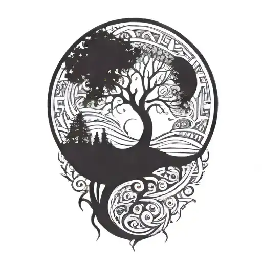 Tree Of Life And Sun And Moon