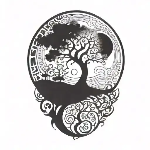 Tree Of Life And Yellow Sun And Red Moon