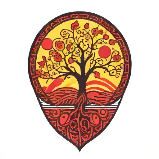 Tree Of Life And Yellow Sun And Red Moon