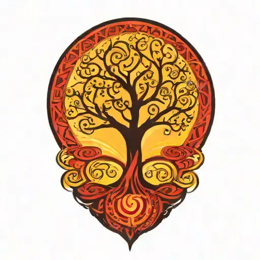 Tree Of Life And Yellow Sun And Red Moon