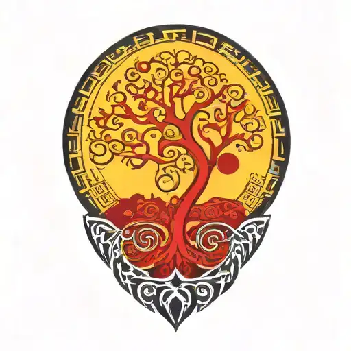 Tree Of Life And Yellow Sun And Red Moon