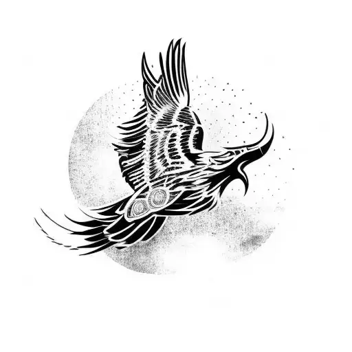 Tribal Wolf With Raven In Flight