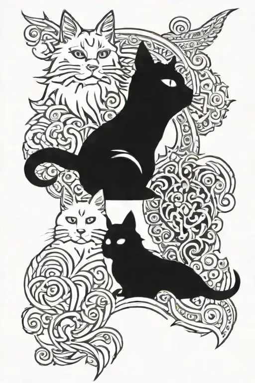 Gray Maine Coon And White Cat