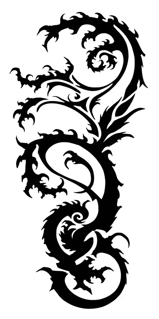 Swirls X Dragon Intertwined With Smaller Gargoyles
