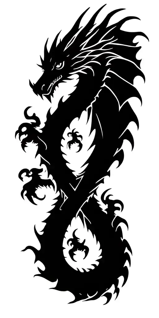 Swirls X Dragon Intertwined With Smaller Gargoyles