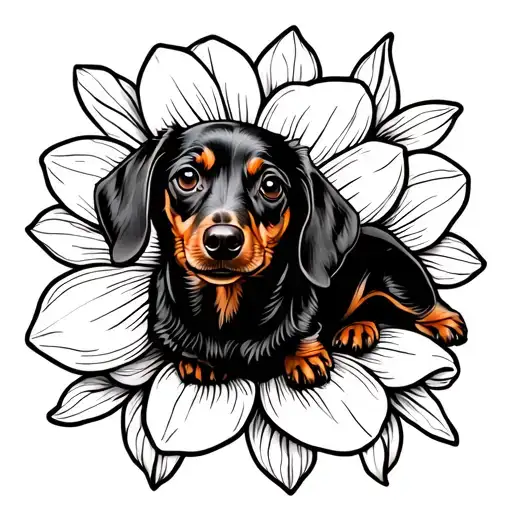 Dachshund Made Of Daffodil Flower