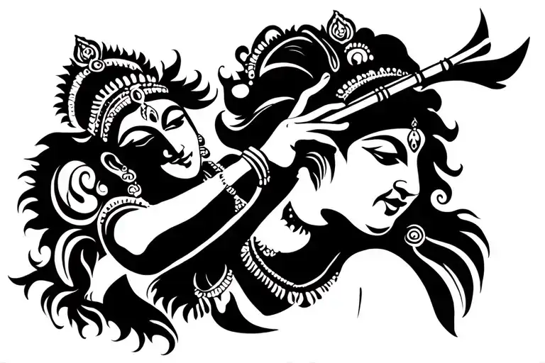Indian God Of Krishna Playing The Flute