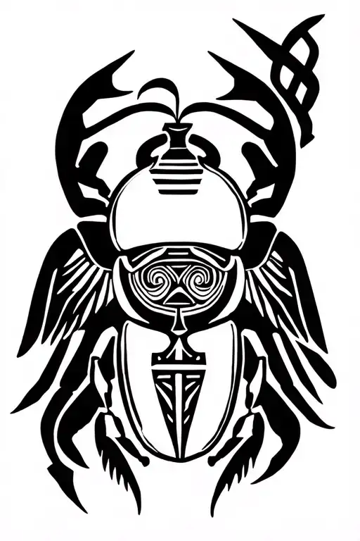 Egyptian Scarab Bettle With Ankh Symbol In Its Front Two Legs And Also Wings Open Forming An Arc