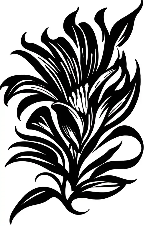 Lily Flower In Tribal Gothic Blackwork Style