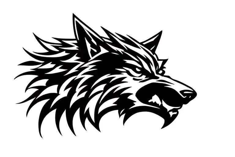 Angry Wolf Head From Profile On Forehand