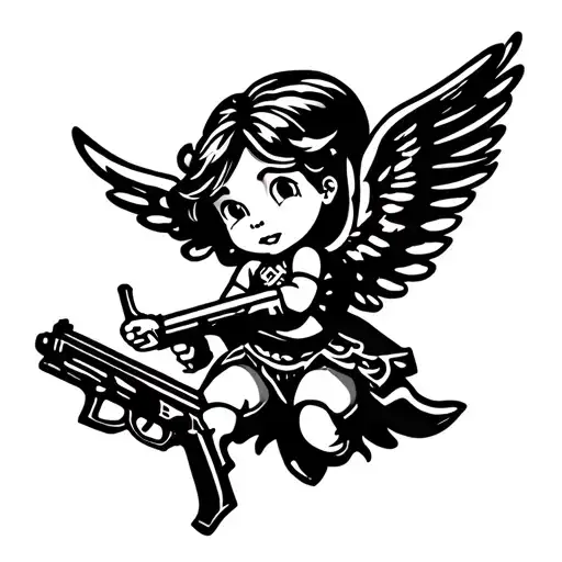 Cute Angel Fliying And Carrying A Gun